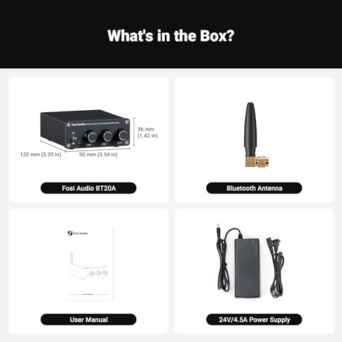 Fosi Audio BT20A Bluetooth Stereo Amplifier, 2 Channel Home Audio Component Amplifiers for Passive Speakers, Mini Class D Amp Receiver 200W for Indoor, Outdoor, Garage, Ceiling, Bookshelf Speaker