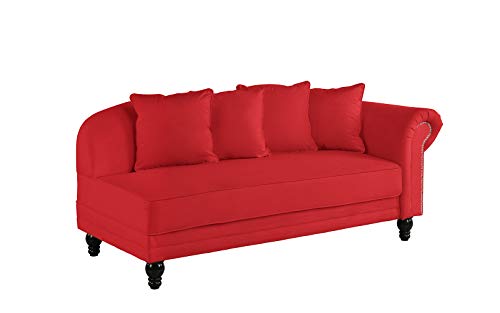 Sofamania Large Classic Velvet Fabric Living Room Chaise Lounge with Nailhead Trim (Red) - Thumbnail 2