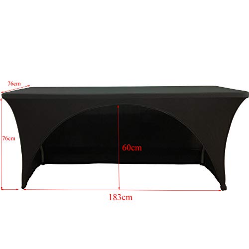 Haorui 6 ft. Black Rectangular Spandex Table Cover Open Back Fitted Stretch Tight Table Cloth Tradeshows Vendors
