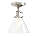 Permo Vintage Industrial Semi Flush Mount Ceiling Light Fixture Pendant Lighting with Funnel Flared Clear Glass Shade (Brushed)