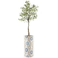 SIGNWIN Eucalyptus Tree with Dark and Light Blue Geometric Flower Pattern Vase Abstract Shapes Minimalism Zen Colorful Multicolor Ultra for Living Room, Bedroom, Office - X-Large 5 Feet (60