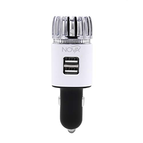 Nova 2.0 Powerful Ionic Car Air Purifier - with Dual USB Chargers to Quickly Eliminate Allergens & All Funky Odors from Smoke, Pollen, Pets, Mold & Bacteria w/Anti-Microbial Deodorizer Air Freshener