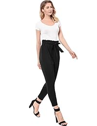 Pantalones de dama con cintura elástica, con volantes, cintura recortada, con cinturón