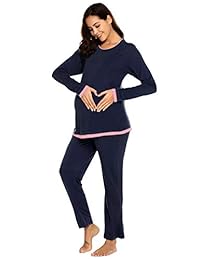 Romanstii - Pijama de maternidad para lactancia, diseño de retazos, manga corta, ropa de dormir para lactancia materna, S-XXL