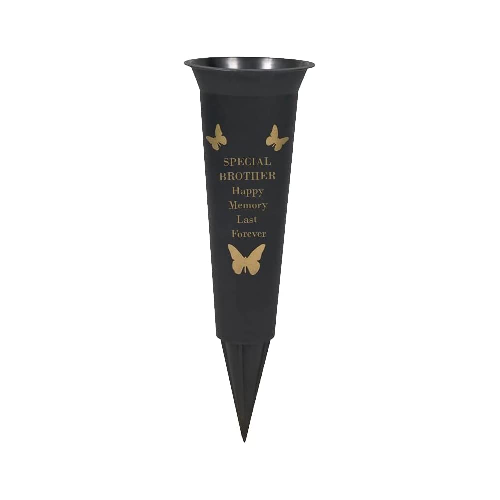 Pride Home & Garden Limited Edition Graveside Flower Vase with Personalised Verse | Unique Grave Side Pot Memorial Gift for Loved One Durable Plastic Holder 33 x 11 (Brother Black), One Size