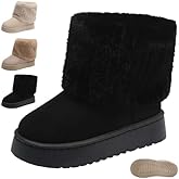 Winter Boots for Women Faux Fur Ankle Snow Boots Cozy Warm Snow Booties with Platform Suede Winter Shoes
