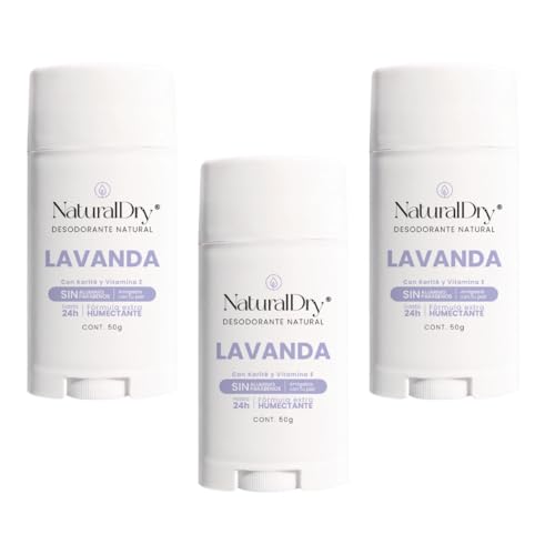 NaturalDry - Desodorante Natural Mujer - Sin Aluminio - Sin Parabenos - No obstruye los poros - Elimina el mal olor - NO HUELES - en barra (3 unidades)