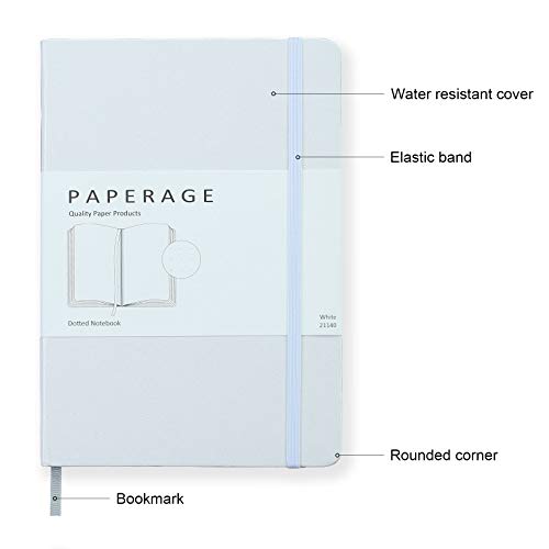 Paperage Dotted Journal Bullet Notebook, Hard Cover, Medium 5.7 x 8 inches, 100 gsm Thick Paper (White, Dotted)