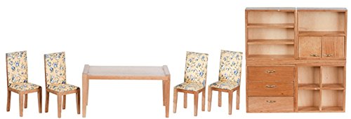 Dollhouse Miniature Modern Dining Set, Oak Finish, 9 pc #T0140