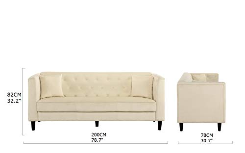 Mid-Century Tufted Velvet Sofa, Living Room Couch with Tufted Buttons (Beige)