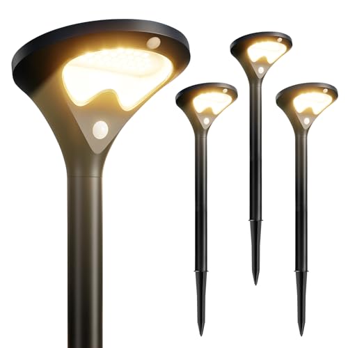 TuyLuxe Solar Lights for Outdoor Use, Pack of 6, Garden Solar Lights with Motion Sensor, 550LM Modern 3 Light Modes, Bright 26 LEDs, Warm White, IP65 Waterproof Solar Lights for Outdoors, Yard, Lawn