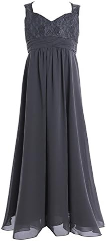 ylovego New Tulle Lace Long Flower Girls Dresses Ball Gown Floor Length Girls First Dress Party Formal Occasion V-Neck Dress Gray Child-6