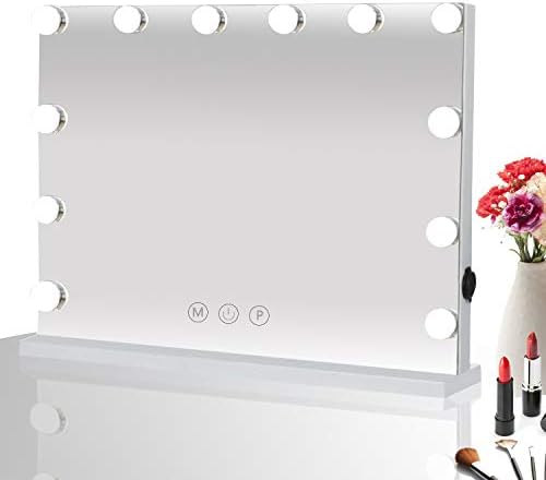 HOMPEN Makeup Vanity Mirror with Lights, Hollywood Lighted Mirror with Dimmable LED Bulb, Dimmable Tabletop Cosmetic Mirror with 12 LED Bulbs