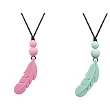 MEGODAY Designer Silicone Feather Pendant Necklace for Kids,Sensory Chew Jewelry for Boys & Girls - Chewelry for Autism ADHD - Oral Motor Chewing Biting Teething Needs Chewlery, Sensory Motor Aids