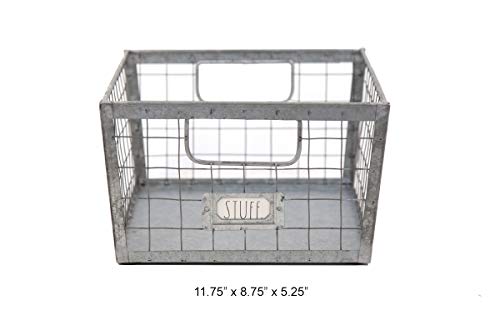 Rae-Dunn-Wire-Storage-Basket--Galvanized-Steel-and-Solid-Wood-Organizer--Decorative-Folder-Bin-with-Two-Handles-and-Label-Slot-for-Office-Bedroom-Living-Room-Closet-and-More