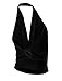 Womens Lightweight Sexy Drape Backless Cowlneck Low Cut Halter Top with Stretch (Size X-Large, Black)