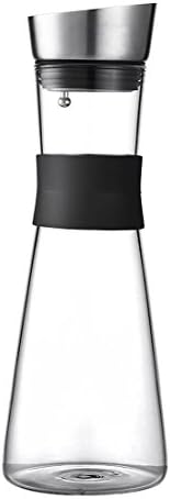 Sprouts Drip-free Carafe,Glass Pitcher with Stainless Steel Flip-top Lid 35 Oz/ 1 Liter Water Carafe without Handle,Perfect Elegant Pitcher for Wine, Homemade Juice &Milk Shake&Tea ZHM#73