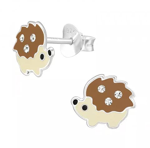 Hedgehog Earrings with Crystal Stones - Sterling Silver