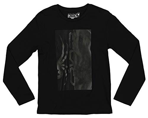 Spyder Youth Boys (8-20) Athletic Long Sleeve Graphic Cotton T-Shirt, Black/Halved Logo, Large 14-16 at Amazon