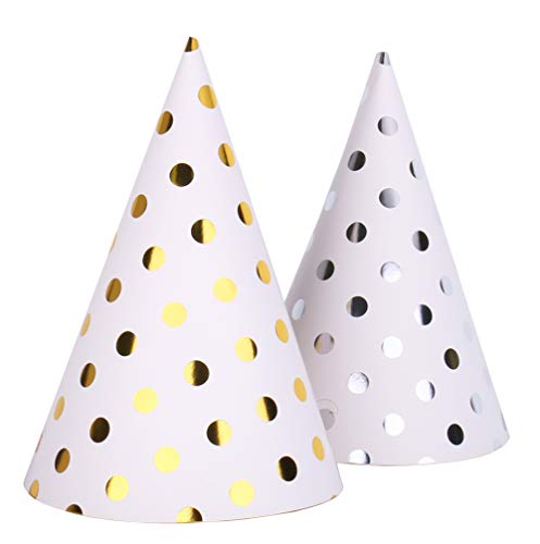 Happy Birthday Party Hats For Kids Birthday Hat Assortment Silver Gold Spot, 12 Pack