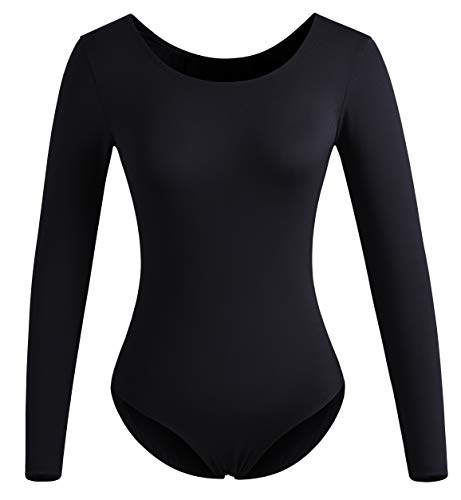 DANSHOW Women Long Sleeve Dance leotards for Ballet Adult lady Train top Bodysuit(small,black)