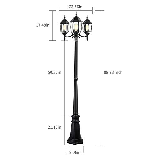 PARTPHONER Outdoor Lamp Post Light 3Head, Classic Black Light Pole