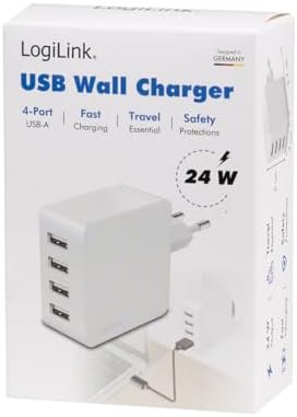 PA0336W - Adaptador USB de Carga/Toma de Corriente, 4 Puertos USB-A, 24 W, con 5 Tomas de protección