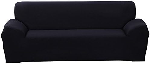 MIFXIN Stretch Sofa Cover 1 Piece Polyester Spandex Fabric Couch Slipcover 4-Seater Long Sofa Furniture Protector with a Pillow Cover for Living Room Home Kids Pet (Black)