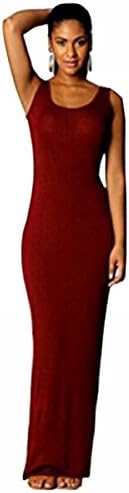 Uget Women's Sleeveless Summer Maxi Dresses Tank Top Sundress Full Length US 0-4/ One Size Red