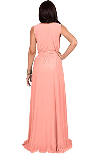 KOH KOH Womens Long Sleeveless Flowy Bridesmaids Cocktail Party Evening Formal Sexy Summer Wedding Guest Ball Prom Tall Sundress Gown Gowns Maxi Dress Dresses, Light Pink Peach XS 2-4
