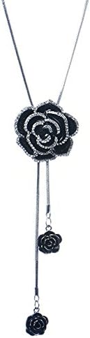 Mother's Day Gifts from Daughter Black Rose Flower Long Chain Pendant Necklace Sweater Necklace Tassels Cubic Zircon Fashion 37" Birthday Gifts for Women Girls Sister Anniversary Gifts for Her Jewelry