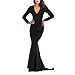 Women's Mermaid V-Neck Long Sleeve Halloween Party Maxi Dress With Belt, Black, XL