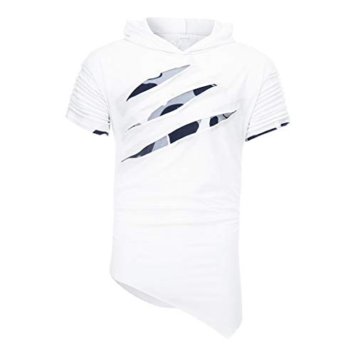 Letdown_Men tops Hooded Shirts for Men Short Sleeve Scratch Zipper Pattern Casual Slim Fit T-Shirts Mens Fashion Summer Shirt White - Thumbnail 3