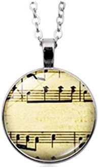 Music Sheet Necklace,Musician Necklace ,Music Lover Necklace,Glass Dome Necklace,Musician Gift (Silver)