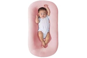Veayiik Baby Lounger 0-24 Months, Baby Lounger Pillow for Newborn, Newborn Lounger Nest Pillow, Soft Breathable Washable (Pink,0-12 Months)