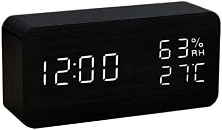 LF stores Weather Clock LED HD Display Temperature Humidity Meter Wooden Simple Weather Clock Electronics Luminous Bedside Alarm Clock Weather Monitoring Clocks (Color : Charging-Black)