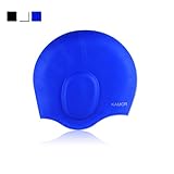 Kamor #2 Swim Cap for Medium, Long Hair - Earmuffs Silicone Swimming Cap with Ear Pockets/Pouches - Highly Elastic, Ear Protection, Non-allergenic, Fit Men / Women / Youth for Swimming, Water Aerobics