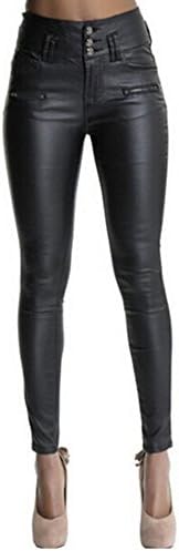 Dafina Specialties Womens PU Leather Pants High Waisted Skinny Coated Leggings (Black 2, Large)