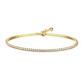 Richapex Women's Platinum Plated Silver Adjustable Cubic Zirconia Slider Tennis Anklets (Gold)