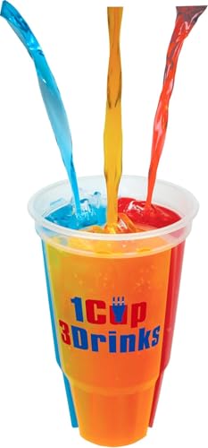 WESCUP – World's First Ever 3-Compartment Reusable Souvenir Drinking Cup with 3 Straws for Hot and Cold drinks, BPA free, Dishwasher Safe - 24oz at Amazon