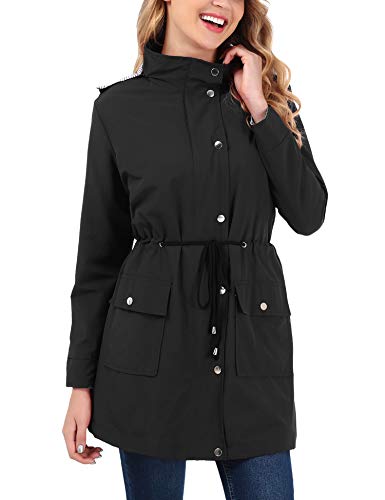 OUTAD Women's Rain Jacket Windbreaker Lightweight Waterproof Raincoats Outdoor Hooded Trench Coats Black