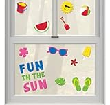 Summer Reusable Gel Cling Window Decorations Sun, Beach Ball, Flip Flops, Watermelon (1 Sheet 23 Clings)