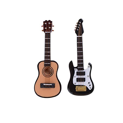 ZAMTAC Fashion Wood Craft Ornaments 1/12 Scale Dollhouse Miniature Guitar Accessories Musical Instrument DIY Part for Home Decor Gift - (Color: 1)