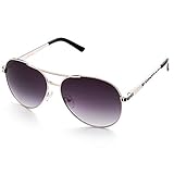 LotFancy Aviator Sunglasses for Women with Case, 61mm Lens, Metal Frame, 100% UV 400 Protection (Silver, Gray Gradient)