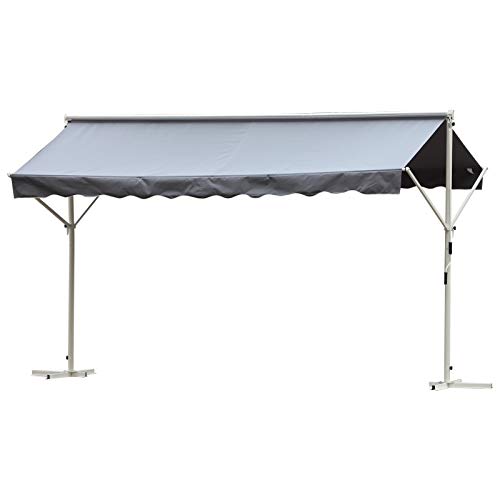 Outsunny Standmarkise Gartenmarkise Markise mit Faltarm Kurbel Terrasse Grau 3x3m