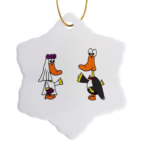 3dRose Funny Yellow Ducks Bride and Groom Wedding Cartoon 3 inch Snowflake Porc…