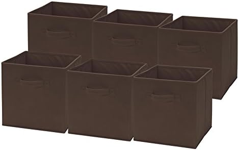 Storage Cubes, Sincelee 6-Pack Dual Handle Foldable Cloth Fabric Storage Basket Cubes Shelves Basket Bins Closet Organizer Containers Storages Drawers (Coffee)