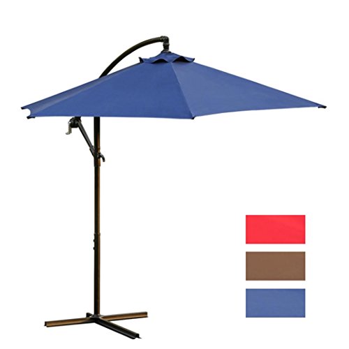Elaco 9ft Patio Umbrella Offset Hanging Market Outdoor Table Umbrella with Cross Base and Crank (Blue without offset umbrella base)