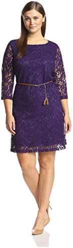 Sharagano Plus Women's Hillside Lace Bell Sleeve Dress, Blackberry, 16W US