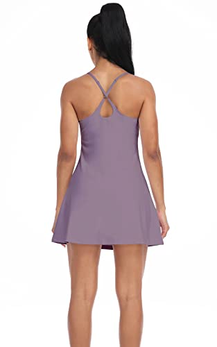 Women's Tennis Dress, Athletic Workout Sports Golf Dresses with Built-in Bra & Shorts Exercise Dresses for Women Purple